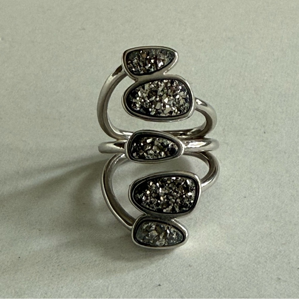 Marcia Moran Marlo Multi Stone Ring Titanium Druzy With Rhodium Size 7 $237 - Picture 2 of 8